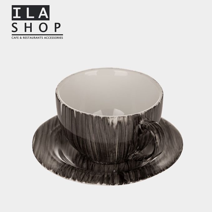 فنجان لاته مشکی راه راه یک دستی ایلا