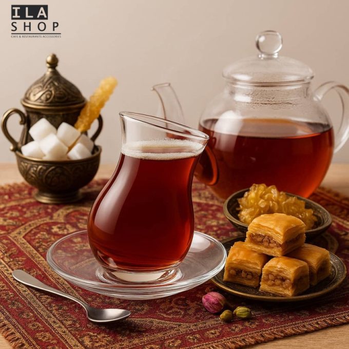 استکان و نعلبکی کمر باریک پاشا مدل کازان 6 عددی ایلا - 3